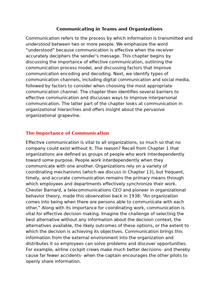 Communicating in Teams and Organizations | PDF | Communication ...
