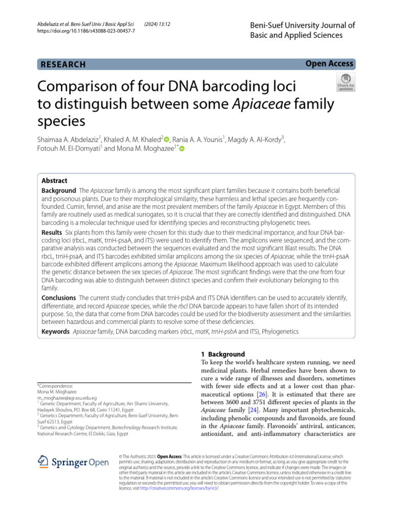 Comparison of Four DNA Barcoding Loci to Distinguish Between Some ...
