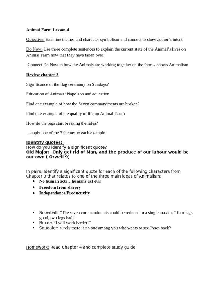Animal Farm Lesson 4 | PDF