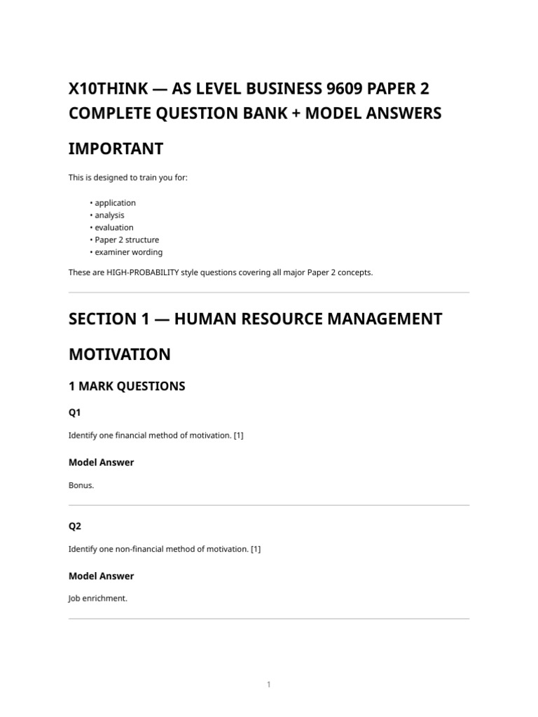 X10think Paper2 Complete Question Bank 9609 | PDF | Lean Manufacturing ...