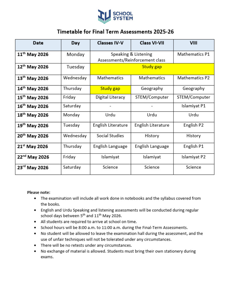 Final Term Schedule 2025-26 | PDF