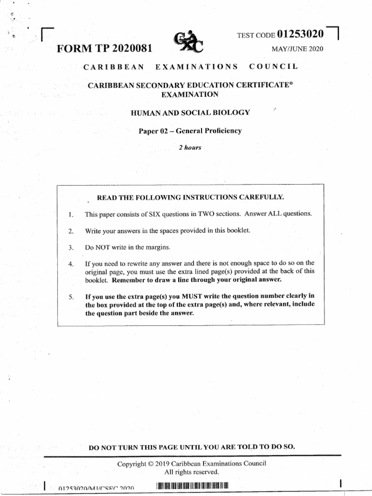 Csec Hsb 2020 With Answers | PDF | Thyroid | Hormone