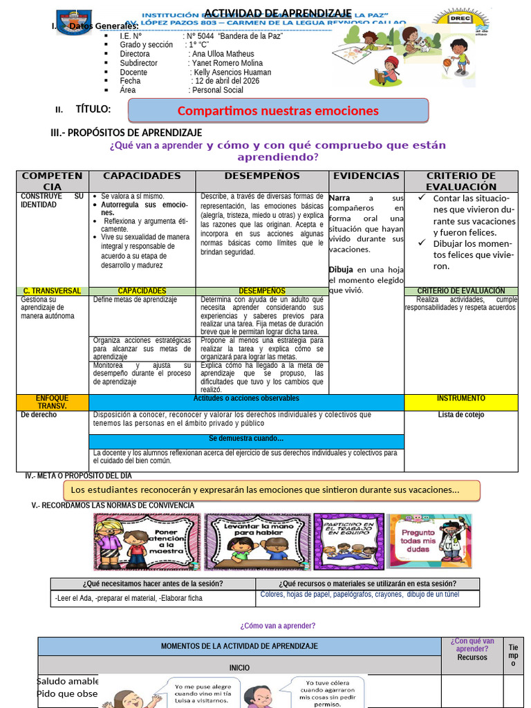 Sesion P.S. Compartimos Nuestras Emociones | PDF | Aprendizaje | Las ...