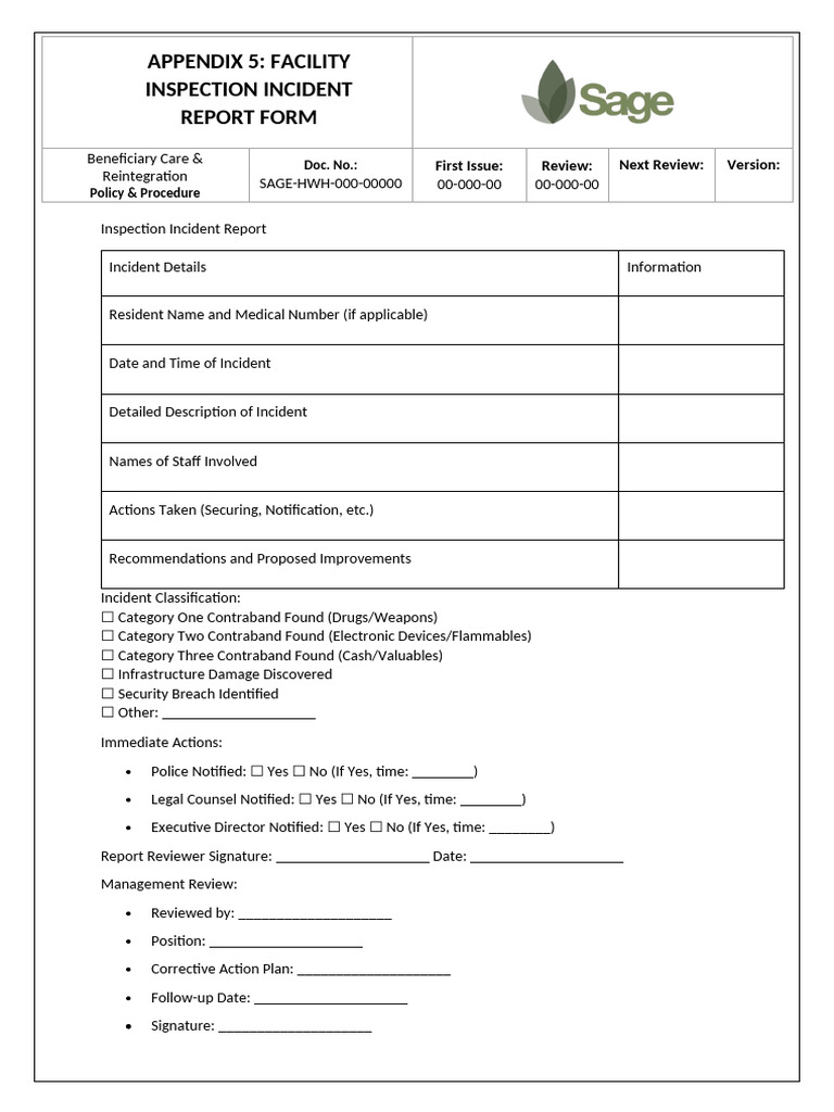 Appendix 5 Facility Inspection Incident Report Form | PDF