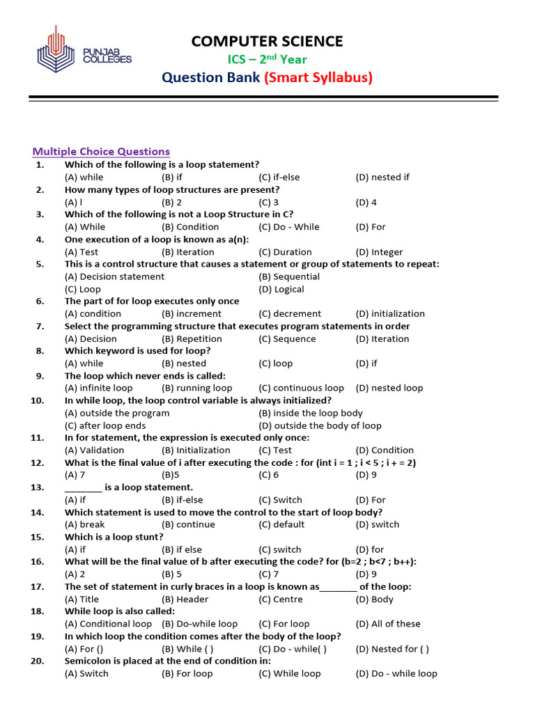 2nd Year Computer Chapter 12 Loop Constructs QB | PDF | Control Flow ...