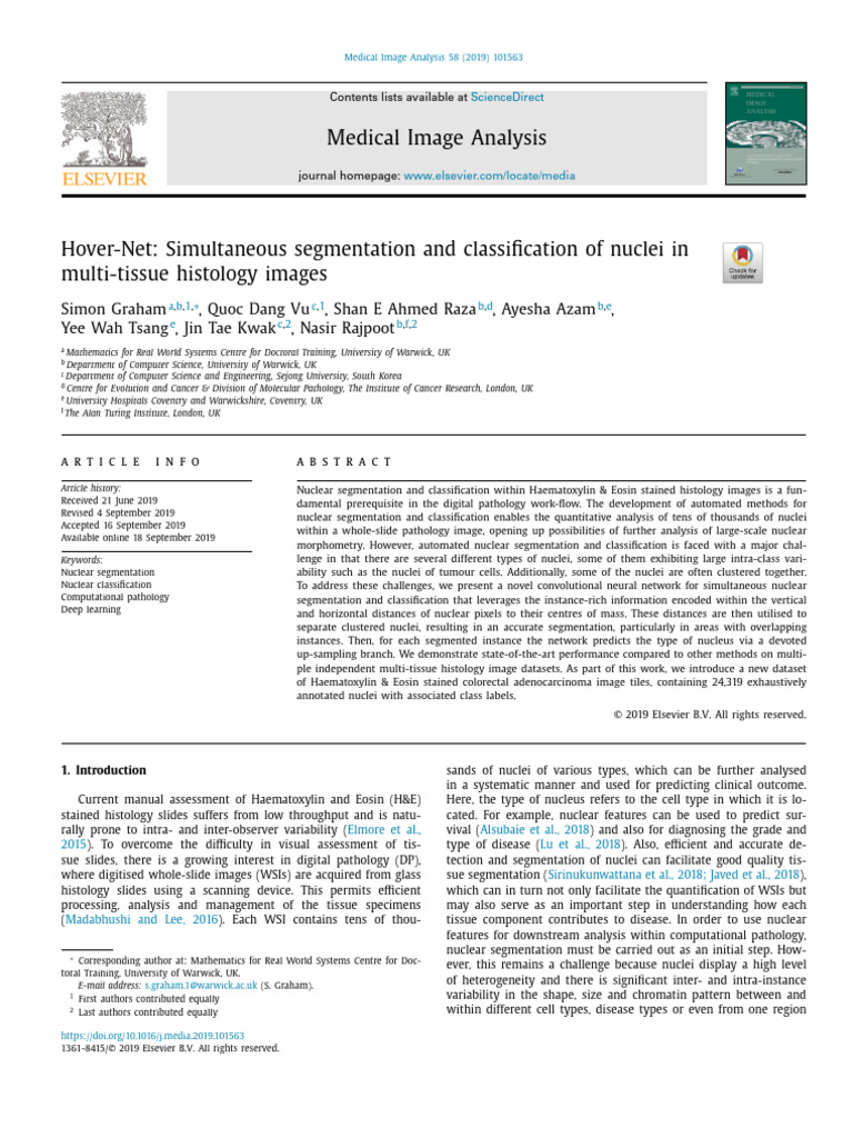Hover-Net - Simultaneous Segmentation and Classification of Nuclei in ...