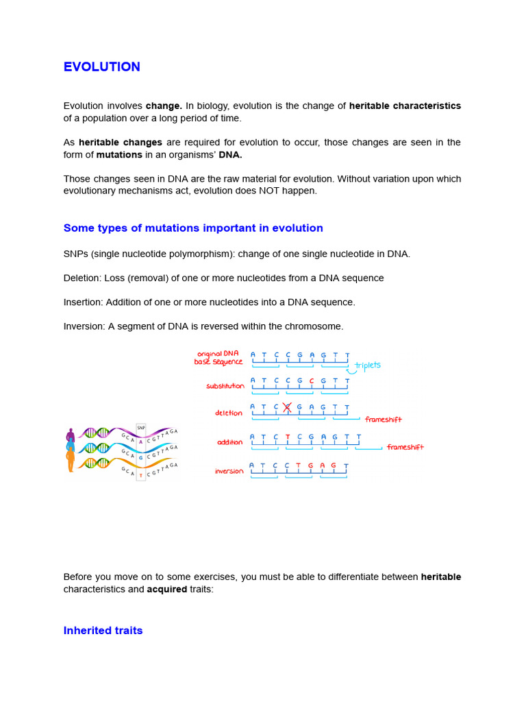 A4.1 Introduction to Evolution | PDF | Evolution | Heredity