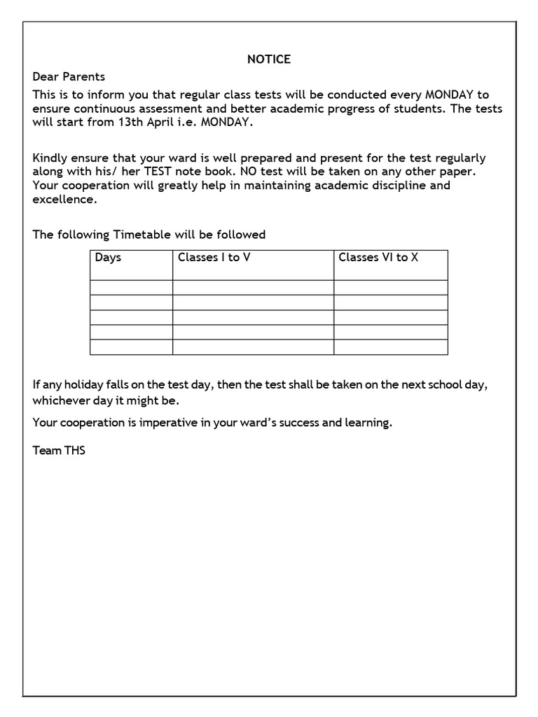 Class Test Notice-1 | PDF