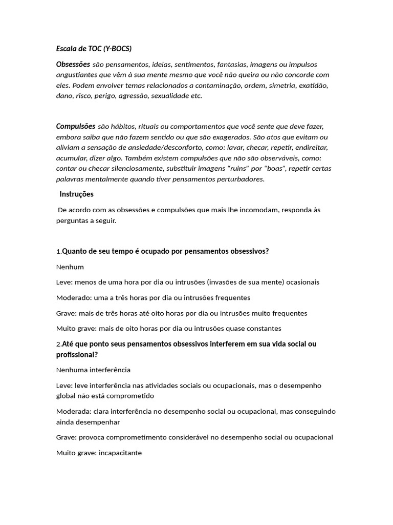 Escala de TOC Y-BOCS | PDF