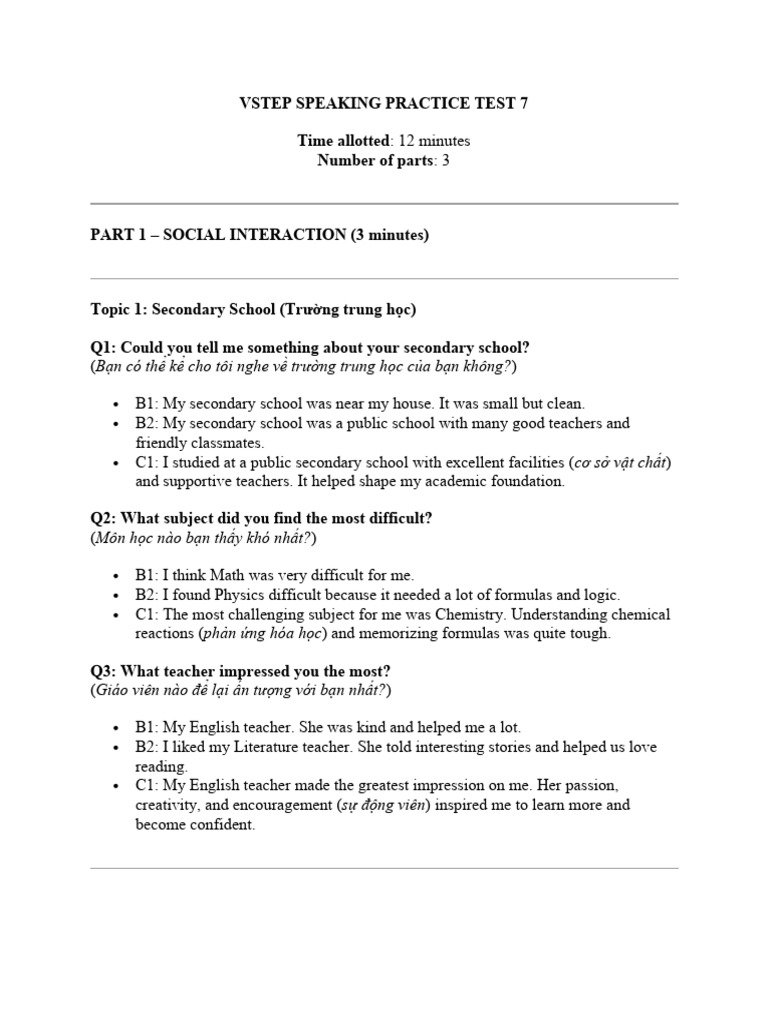 Speaking Test 7 | PDF | Lunch | Meal