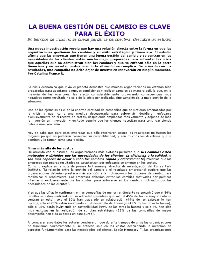 La Buena Gestión Del Cambio Es Clave para El Éxito | PDF | Liderazgo ...