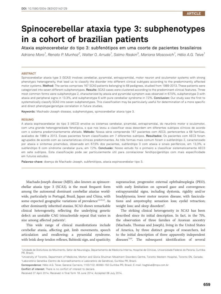 Spinocerebellar Ataxia Type 3: Subphenotypes in a Cohort of Brazilian ...