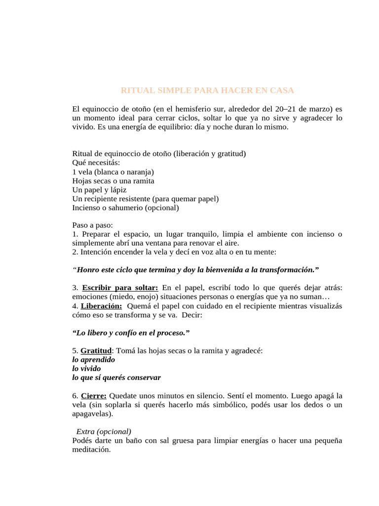 Ritual Simple Para Hacer en Casa Properidad | PDF | Vela | Agua