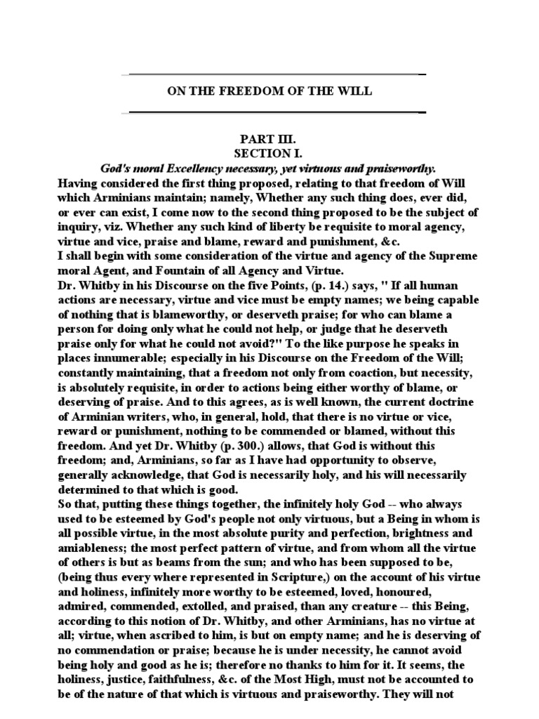 On The Freedom of The Will Part 3 Seciton 1 | PDF | Virtue | Arminianism