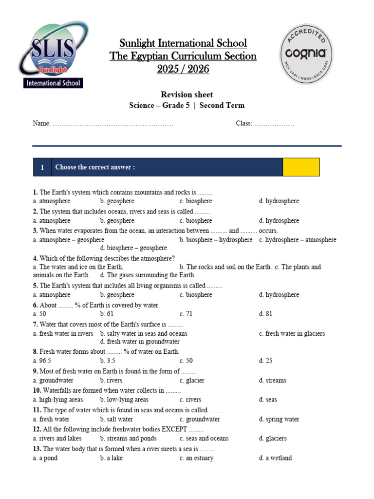 Science_G5_RevisionSheet_80Q (1) | PDF | Earth | Water