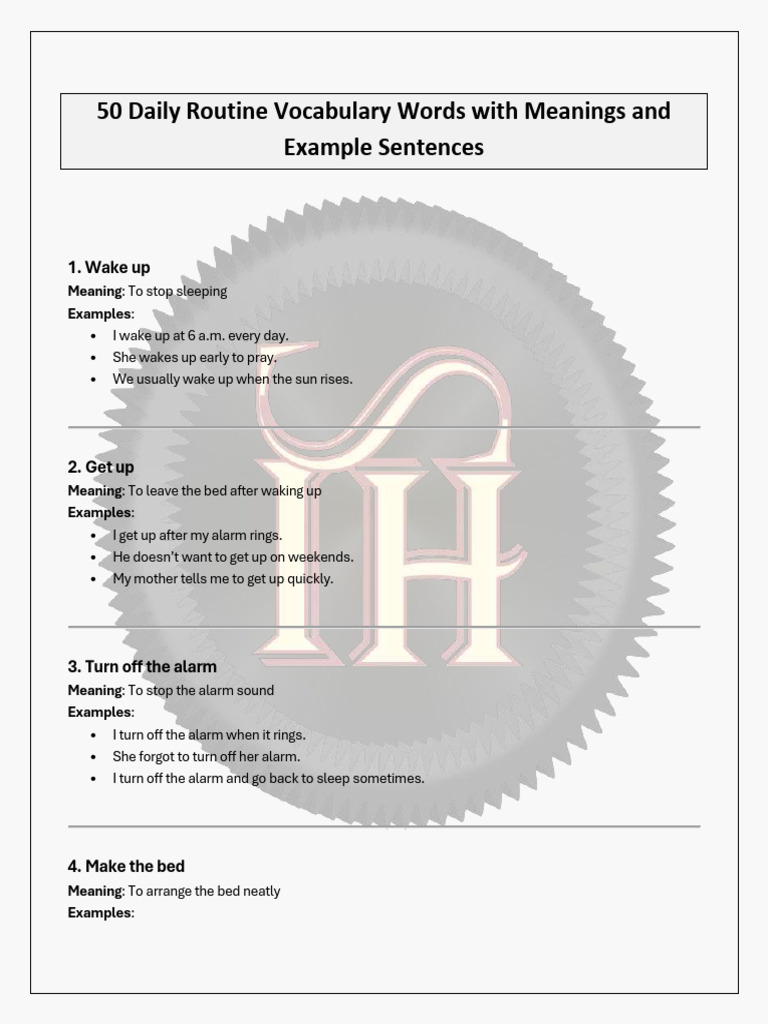 50 Daily Routine Vocabulary Words With Meanings and Example Sentences ...