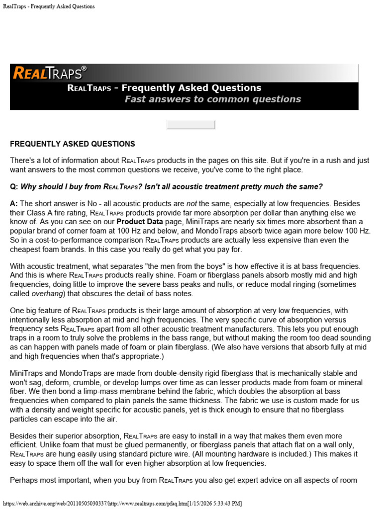 RealTraps - Frequently Asked Questions | PDF | High Frequency | Acoustics