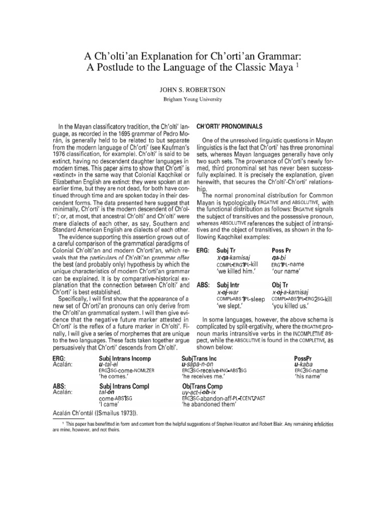 A Choltian Explanation for Chortian Grammar | PDF