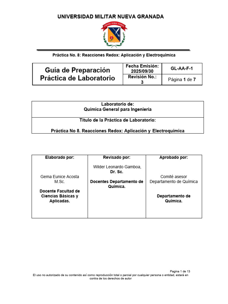 Practica No. 8 Reacciones Redox | PDF | Redox | Electrodo