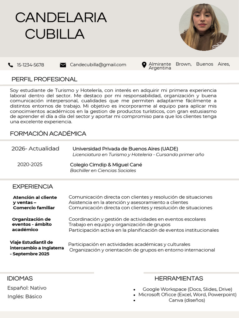 CV Curriculum Vitae Simple Moderno Basico Profesional Nuve Crudo Marron ...