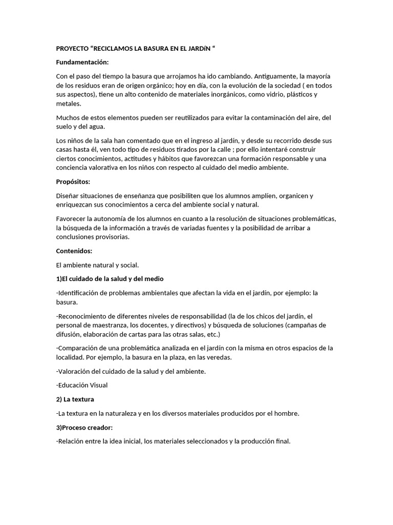 PROYECTO La Basura en El Jardin | PDF | Residuos | Entorno natural