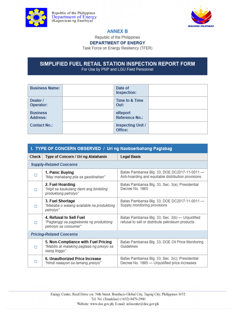 DOE Annex B Inspection Report Form | PDF