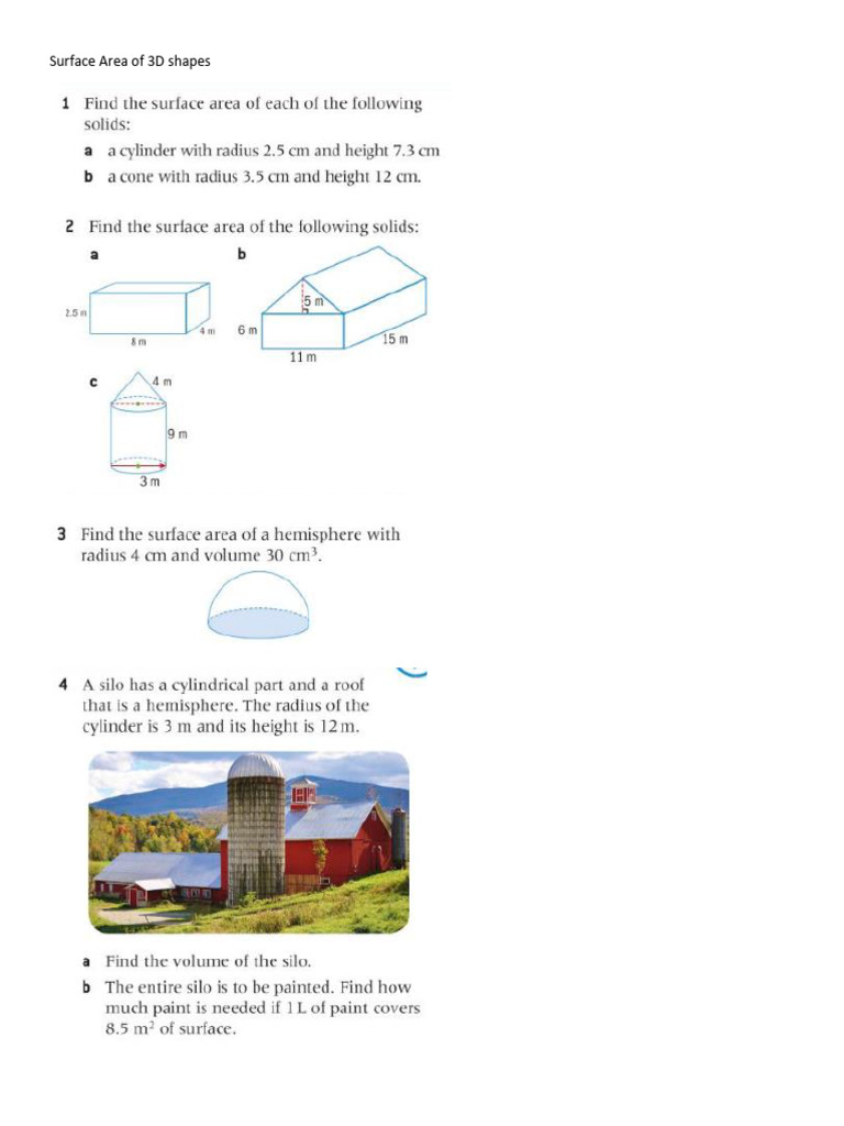 Surface Area of 3D Shapes | PDF