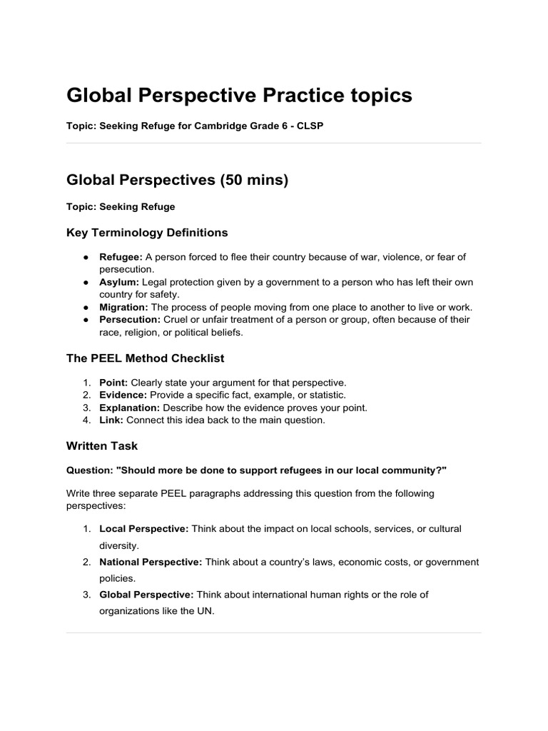 Global Perspective Practice Grade6 CLSP | PDF
