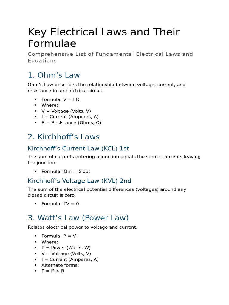 Key Electrical Laws and Their Formulae | PDF | Inductor | Inductance