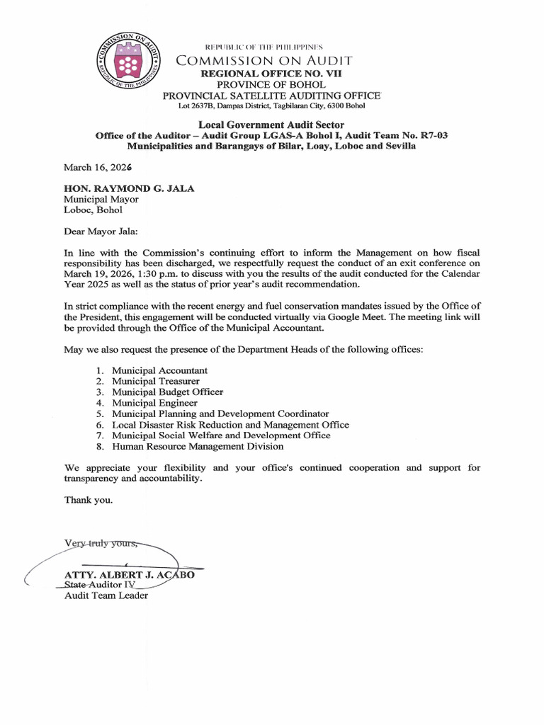 Letter to Management CY 2025 Exit Conference | PDF