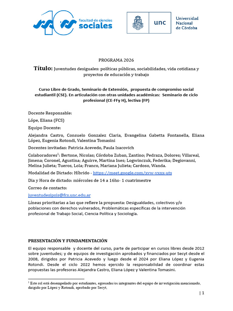 Propuesta Juventudes - 2026 | PDF | Pedagogía | Desigualdad social