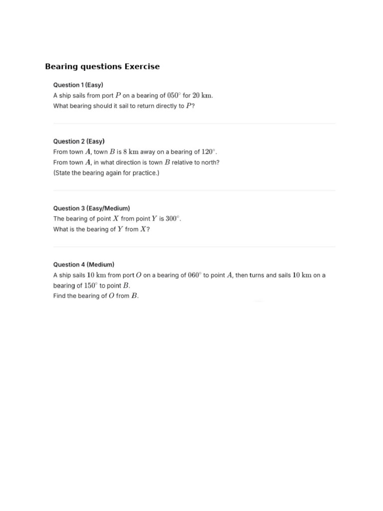 Bearing Questions Exercise | PDF