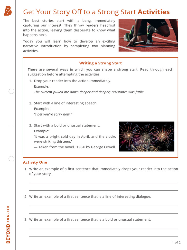 Au l 1755563483 Get Your Story Off to a Strong Start Activities Ver 1 | PDF