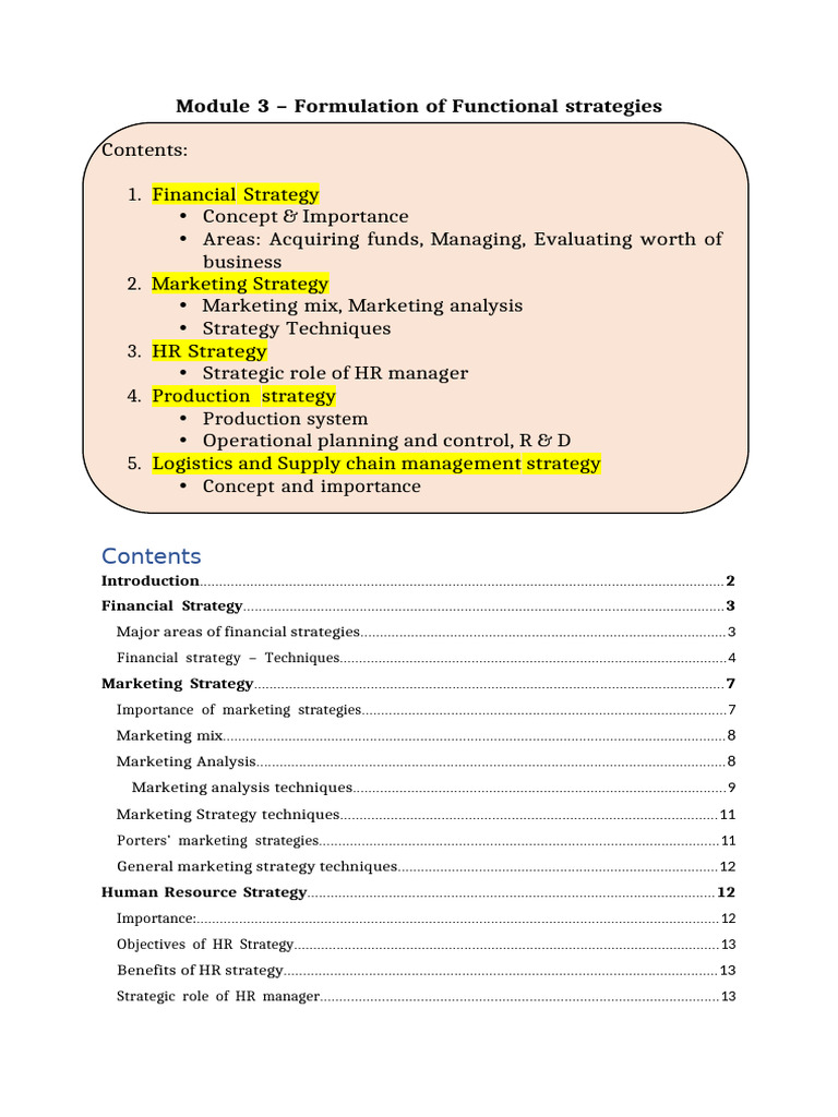 Module 3 - Functional Strategies (4) | PDF | Financial Capital | Human ...
