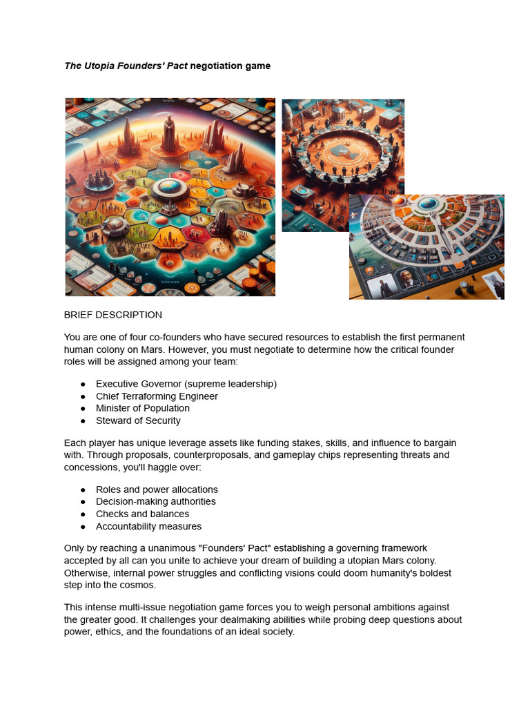 The Utopia Founders' Pact Negotiation Game | PDF | Negotiation