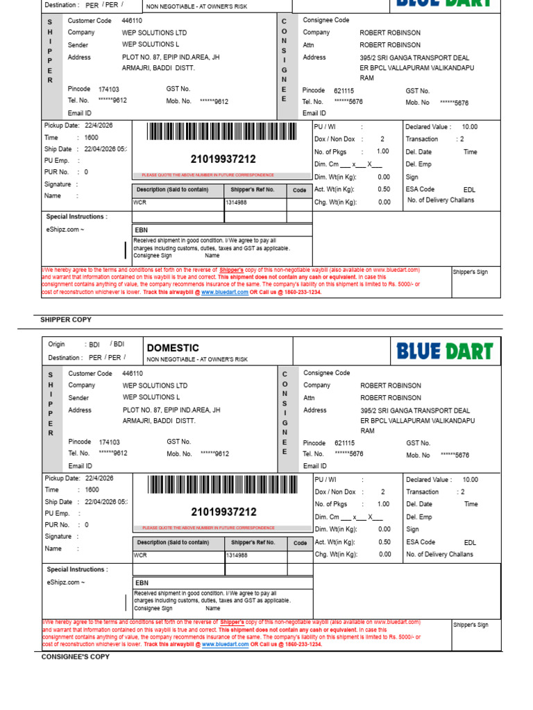 Eshipz Shipping Docket Labels EZ4789086757 | PDF | Trade