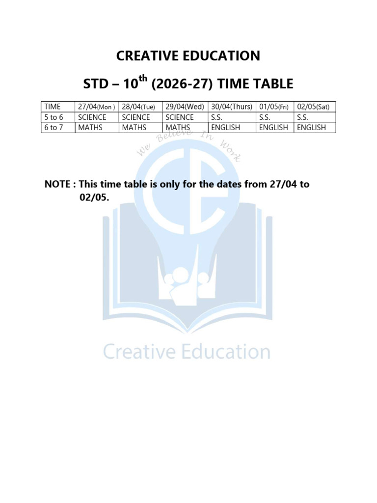 10th EM Time-table (2026-27) | PDF