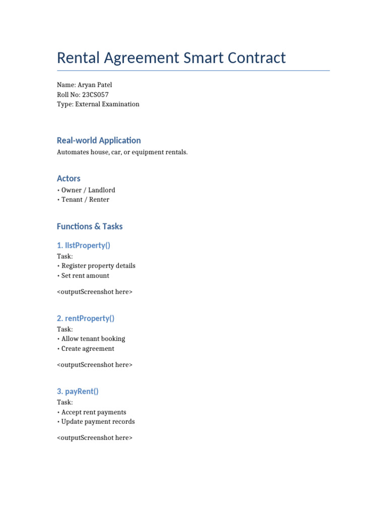 Rental Agreement Smart Contract | PDF