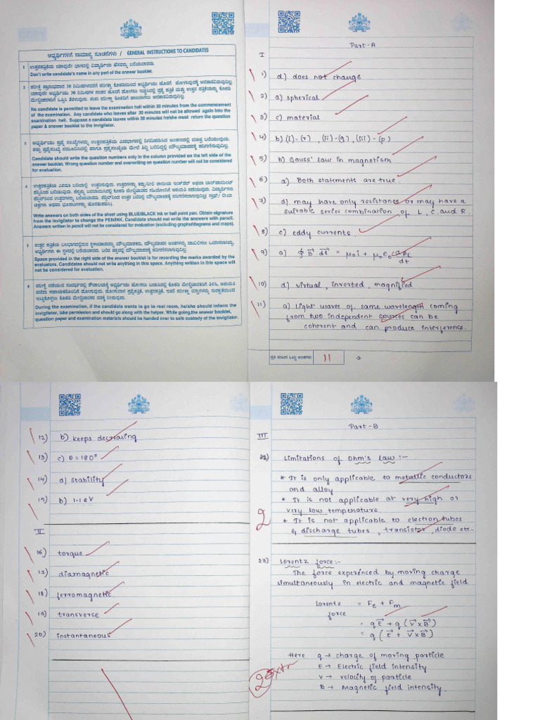 Physics Answer Sheet 70_70 | PDF
