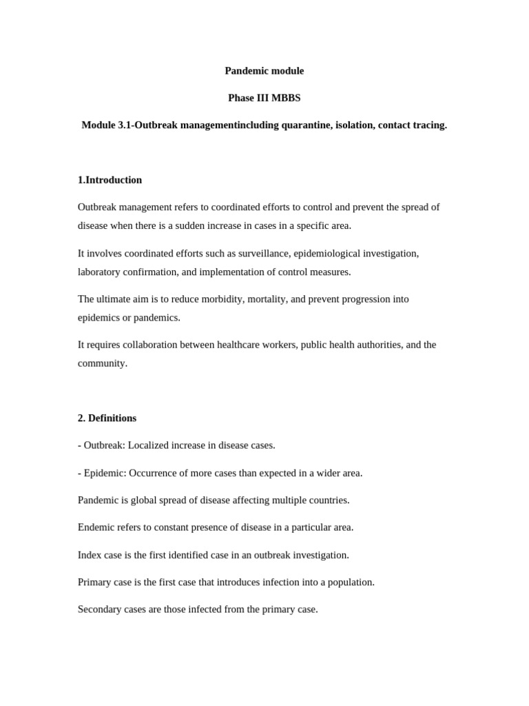 Outbreak Management Module 121 | PDF | Epidemics | Infection