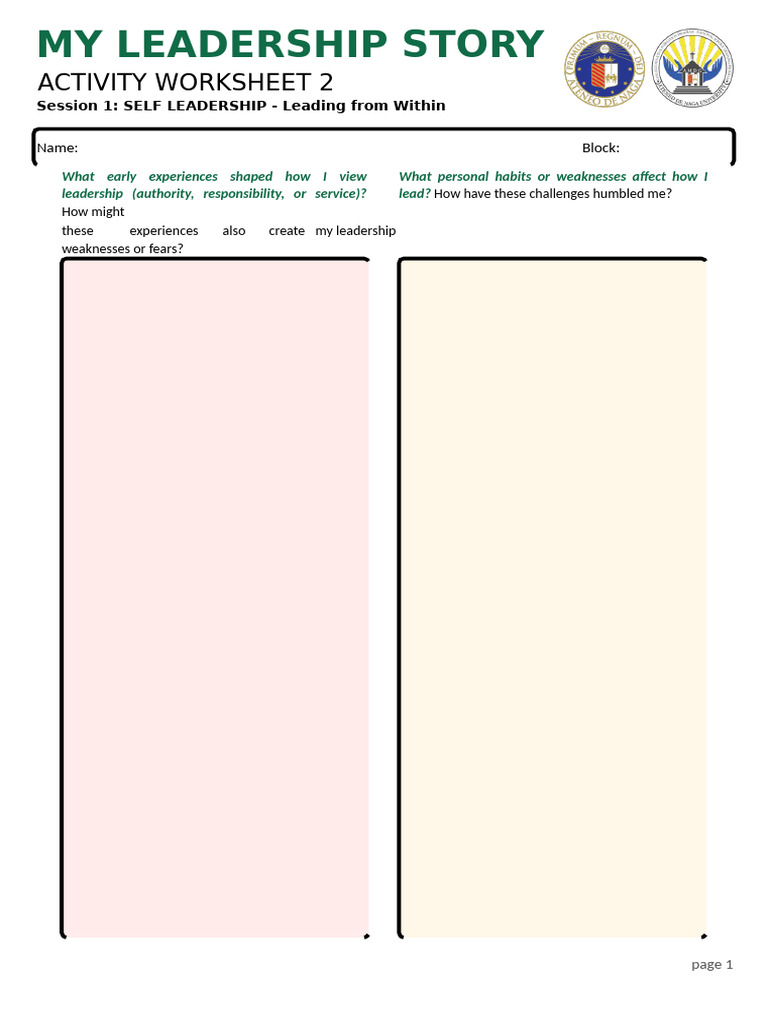 Activity Worksheet 2 - My Leadership Story (1) | PDF