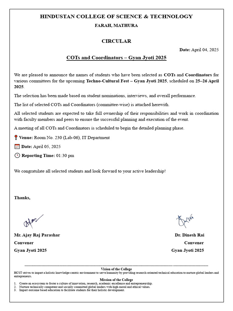 COT List and Meeting Notice | PDF