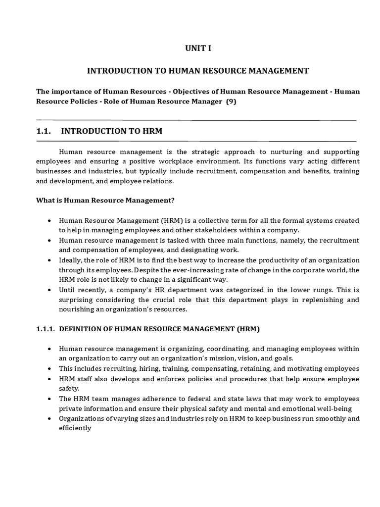 HRM Unit-1&2 notes | PDF | Human Resource Management | Human Resources