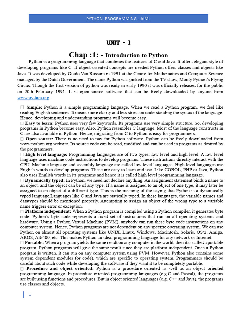 UNIT - 1 ( AIML - 4th SEM) | PDF | Parameter (Computer Programming ...
