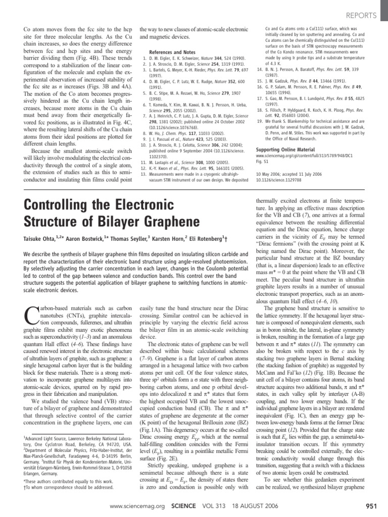 Controlling the Electronic Structure of Bilayer Graphene | PDF | Liquid ...