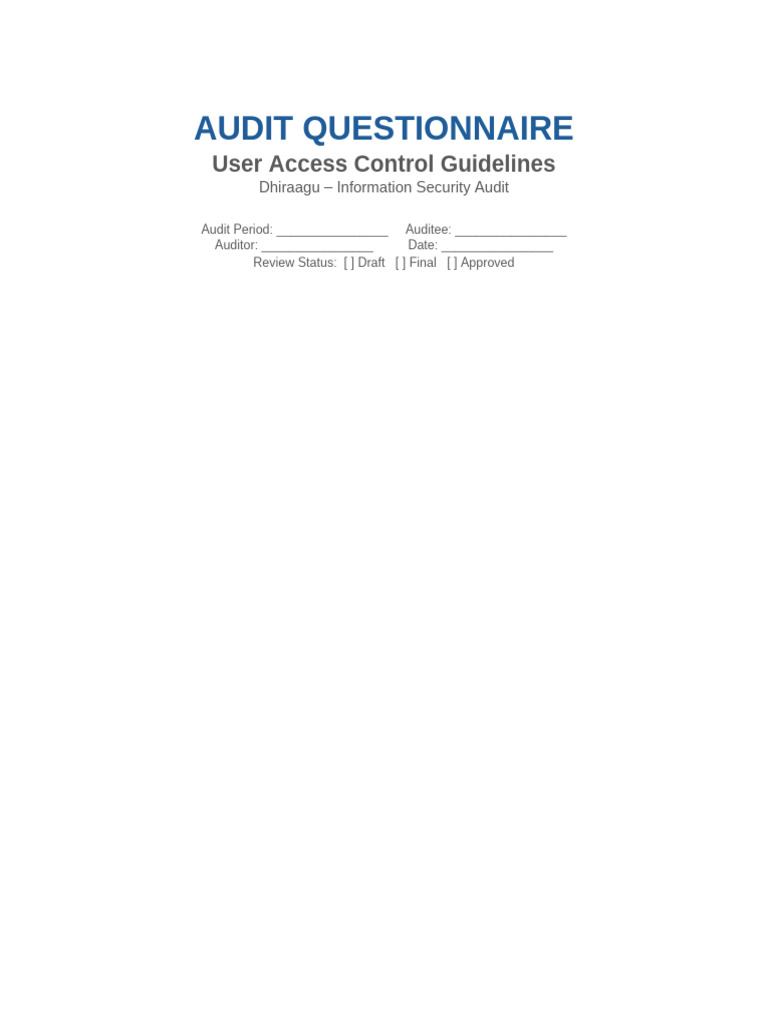 User Access Control Audit Questionnaire | PDF | Password | Access Control