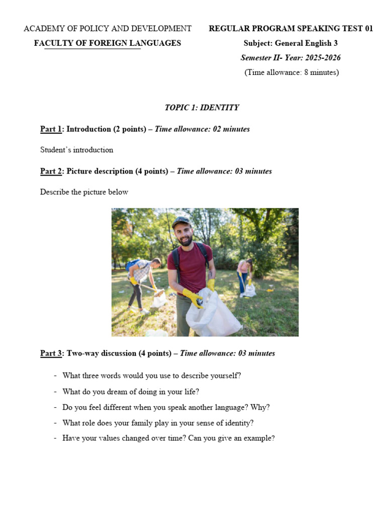Tacb3 - Speaking Test 2026 | PDF | English Language | Human Communication
