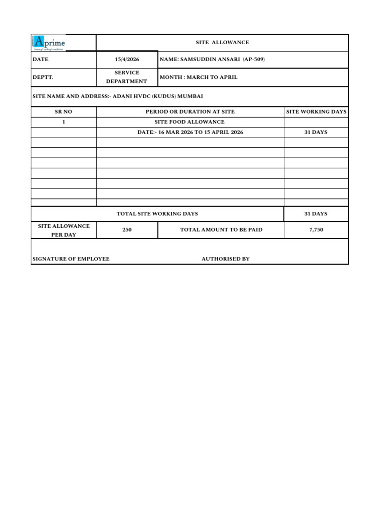 Site Allowance & Mobile Bill | PDF
