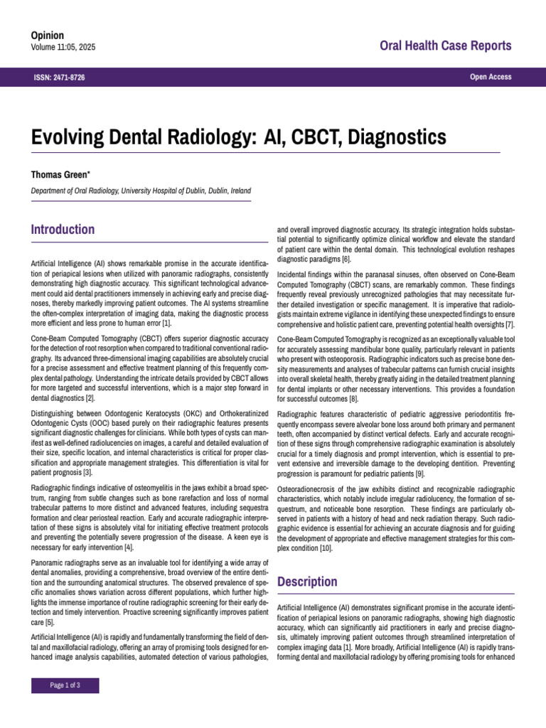 Evolving Dental Radiology Ai Cbct Diagnostics | PDF | Pathology ...