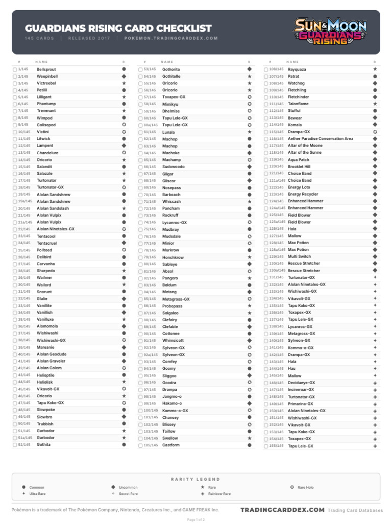 guardians rising pokemon card list - Visual TCG Set List Whether for playing or collecting Pokemon Guardians Rising Card Checklist